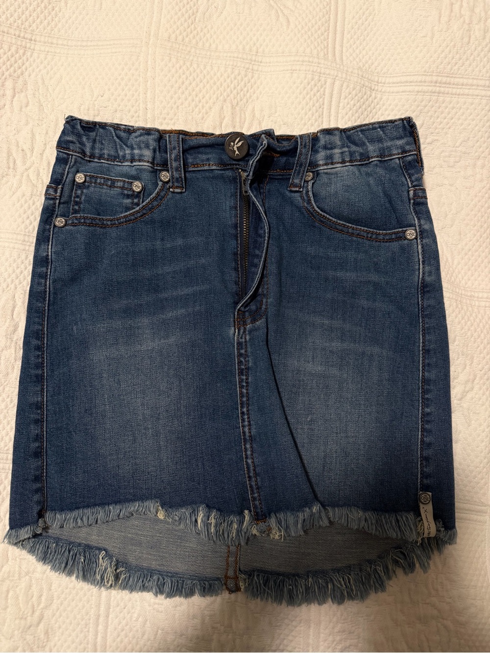Denim Frayed-Hem Mini Skirt - Blue